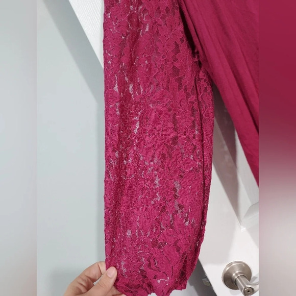 Cable & Gauge Magenta Pink Lace Sleeve Shirt in Size 1X - Picture 5 of 9